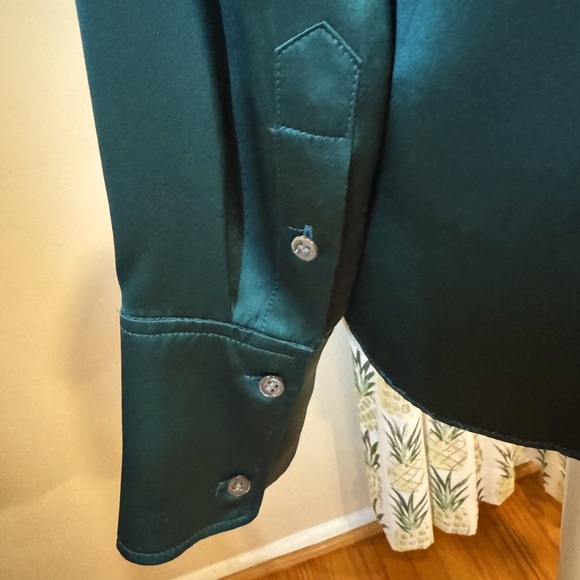 BR Silk Resort Shirt Green Banana Republic Long Sleeve Bliss Button-up Size S - Picture 7 of 7